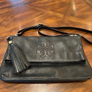 Tory Burch Black Leather Foldover Shoulder Bag